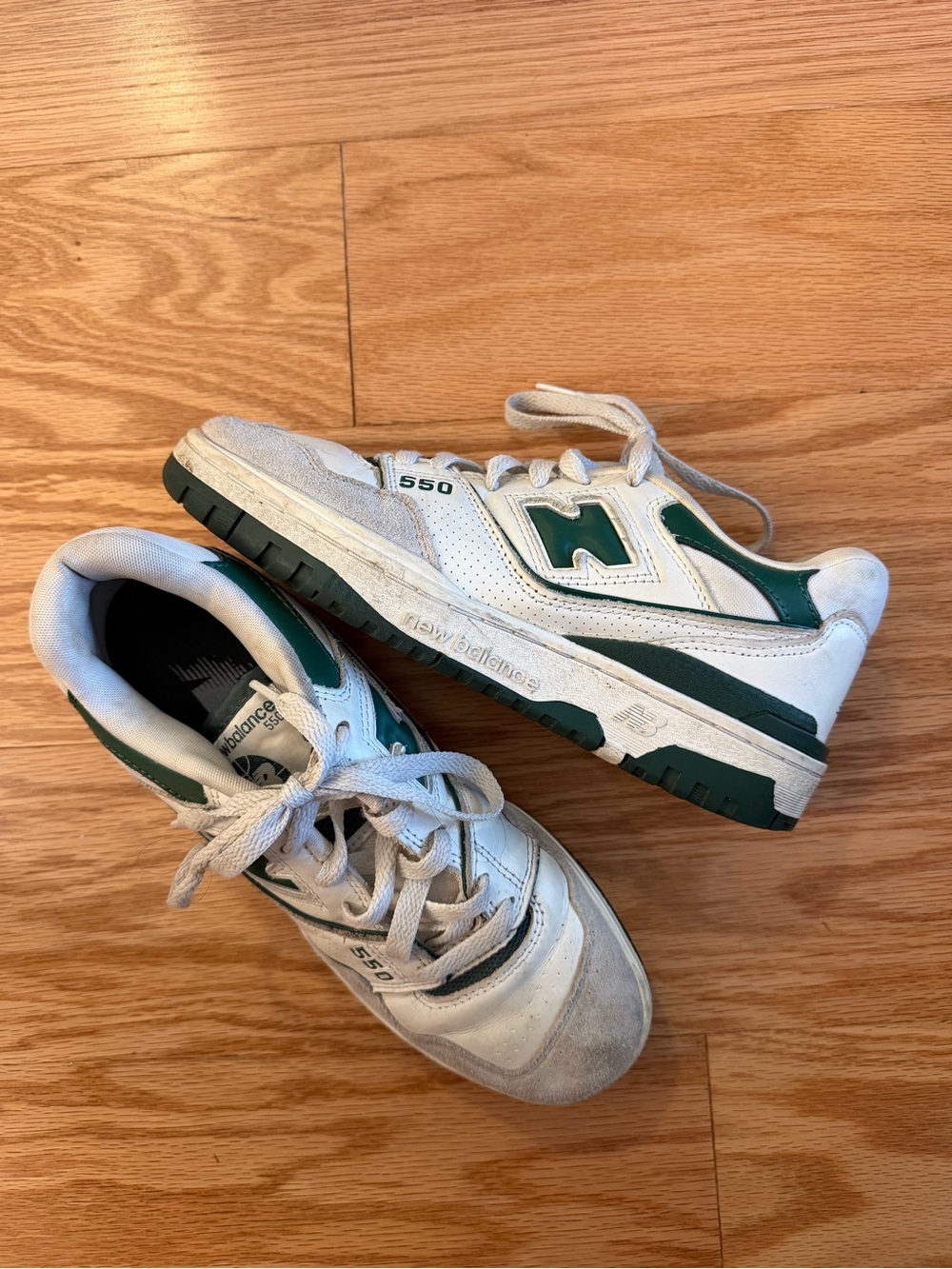 New Balance White and Green 550 Low-Top Sneakers
